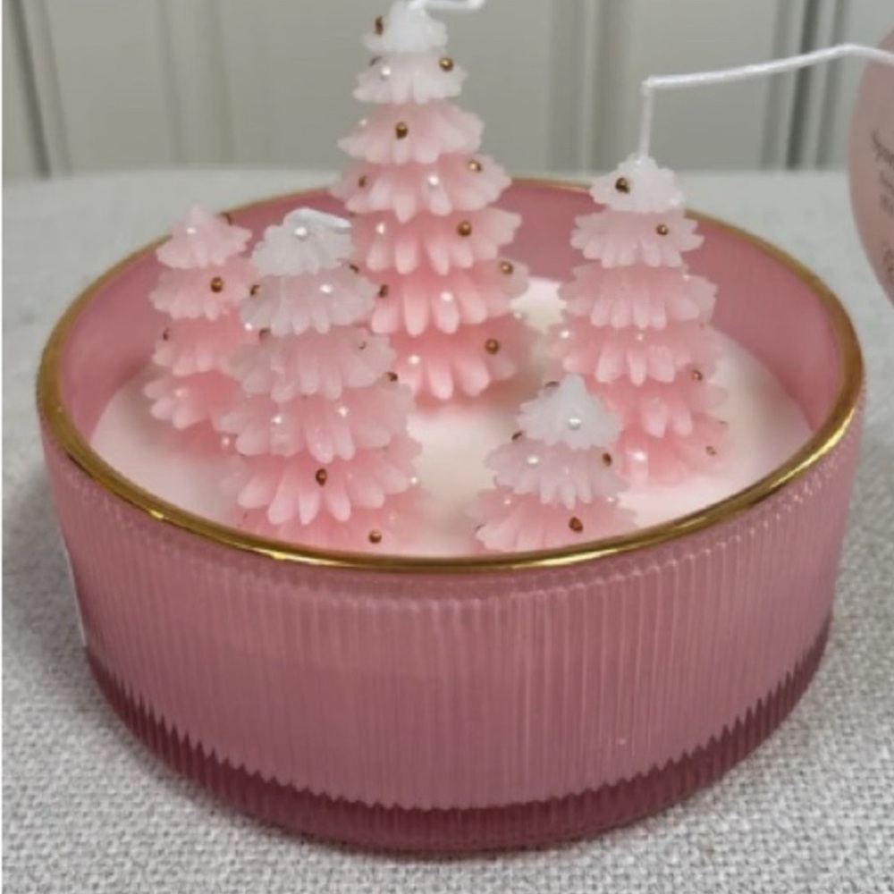 Sincerely Jules Sparkling Forest Christmas Holiday Pink Tree Candle